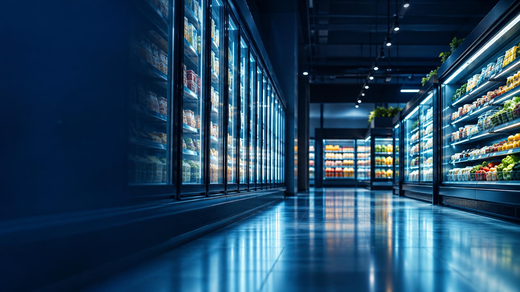 Market koridoru boyunca soğutmalı teşhir dolapları